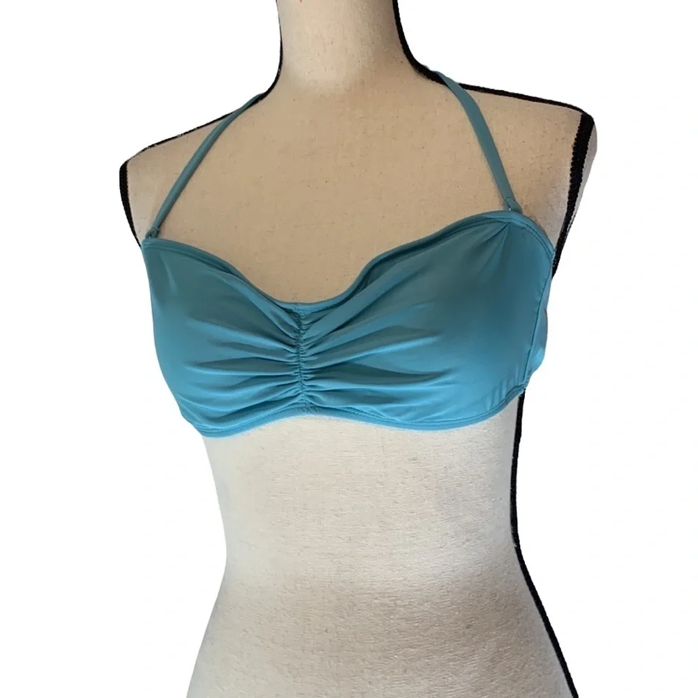 Mae Swimwear Rouched Bandeau Bikini Top (for A-C cups) - Blue / Green - Medium